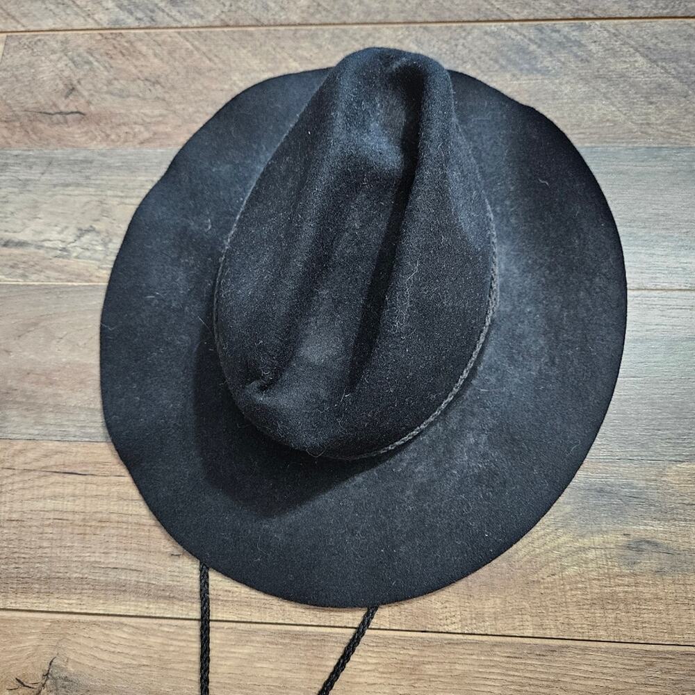 Vintage‎ Arlin Wool Felt Hat Black USA Western Cowgirl Wide Brim Fedora